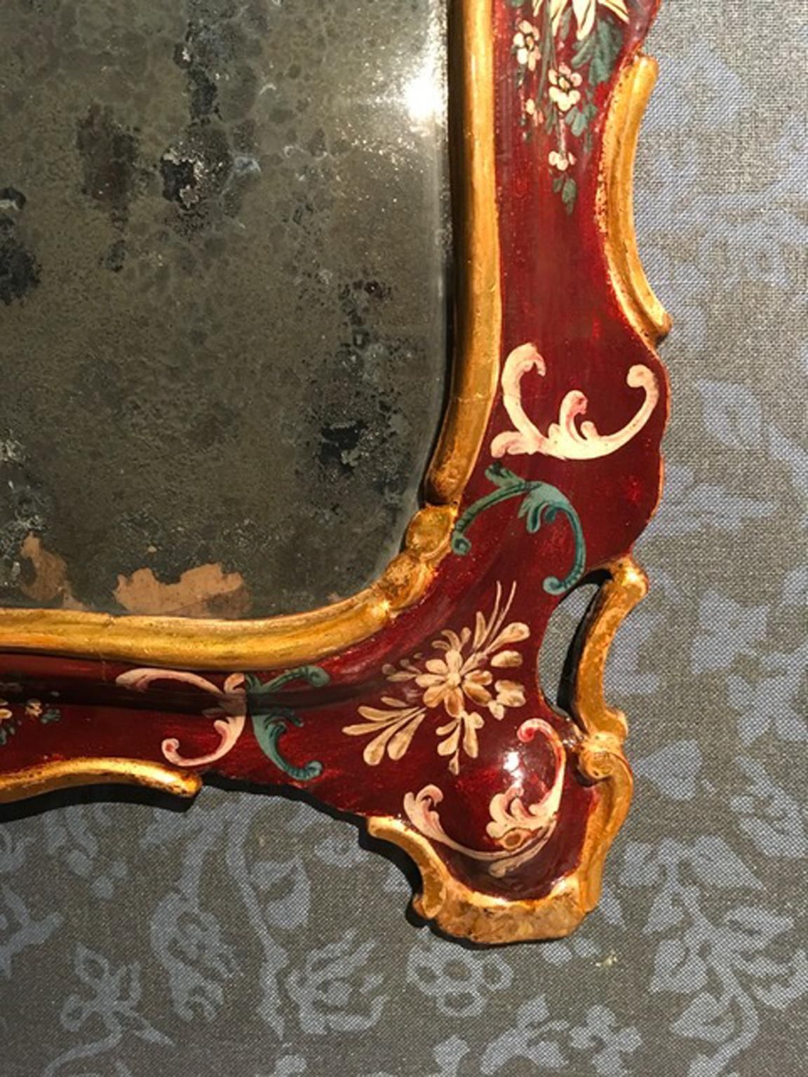 Venice Italy Mid 18th Century Red Wooden Lacquered Mercury Glass Mirror photo furniture