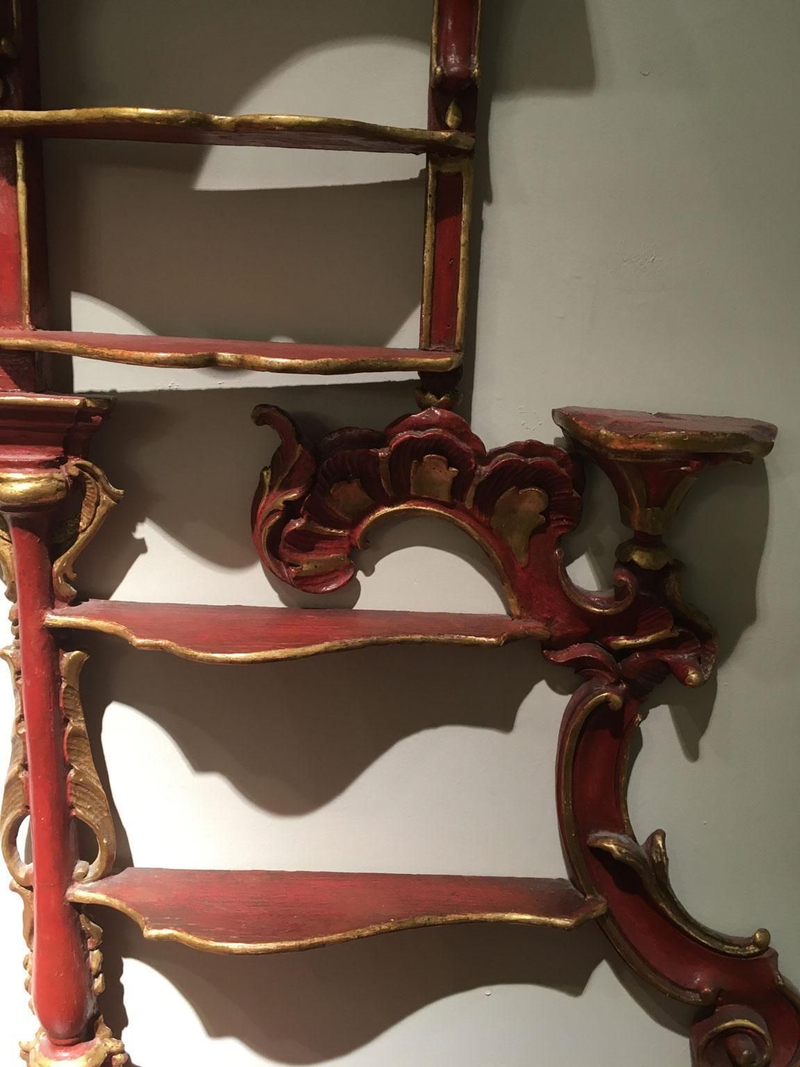 1750 Venezia Italy Wooden Red Lacquered Carved Credenza Porcelain Holder photo vinterior
