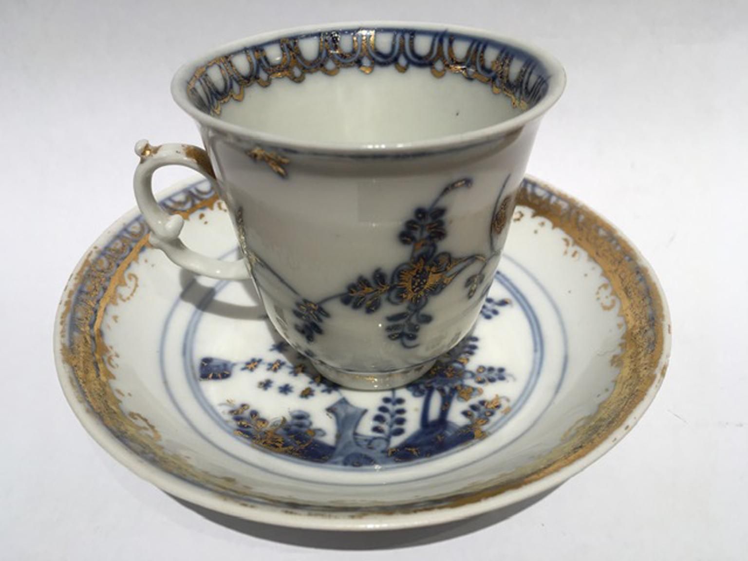 Meissen Mid 18th Century Porcelain Cup With Dish White Blue And Gold photo for sale
