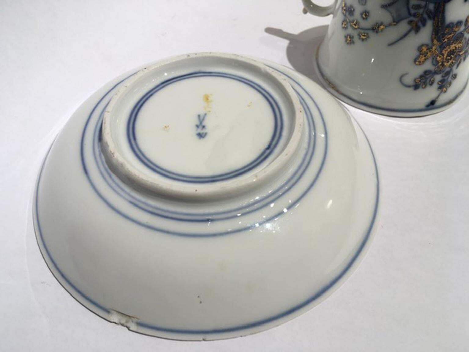photo buy Meissen Mid 18th Century Porcelain Cup With Dish White Blue And Gold