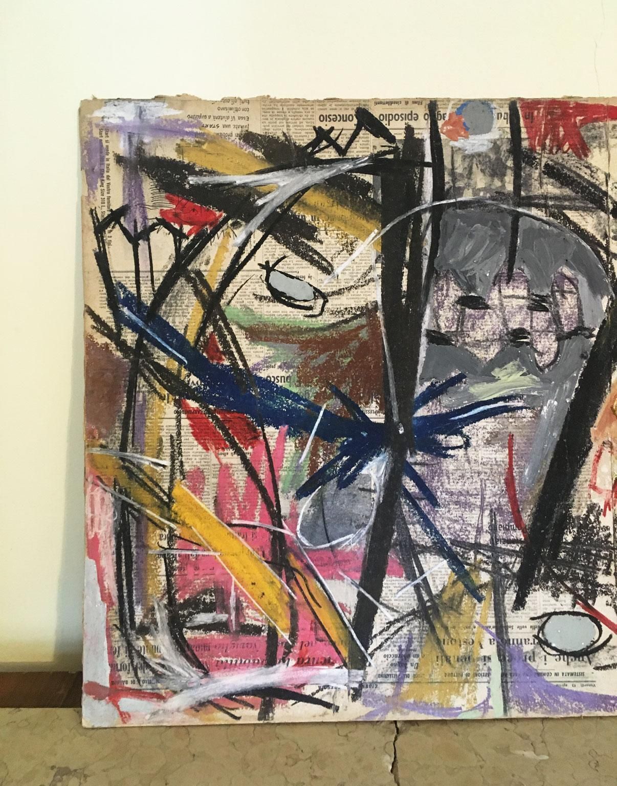 1962 Italy Abstract Pastel Painting And Paper Collage By Ermete Lancini photo vinterior