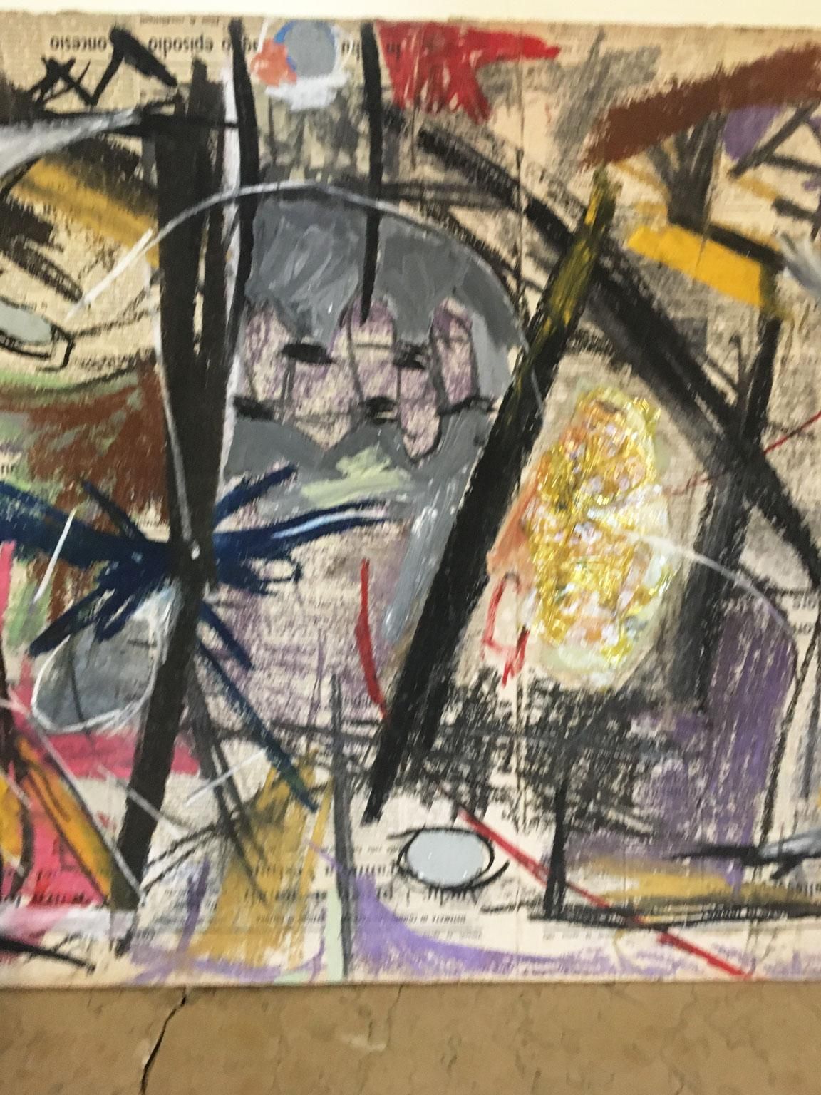1962 Italy Abstract Pastel Painting And Paper Collage By Ermete Lancini photo vintage
