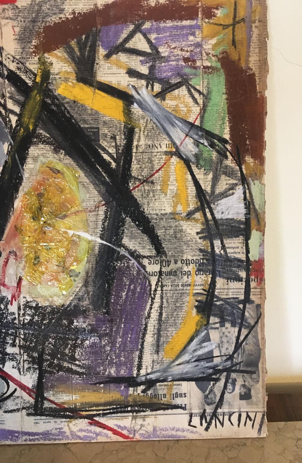 photo for sale 1962 Italy Abstract Pastel Painting And Paper Collage By Ermete Lancini