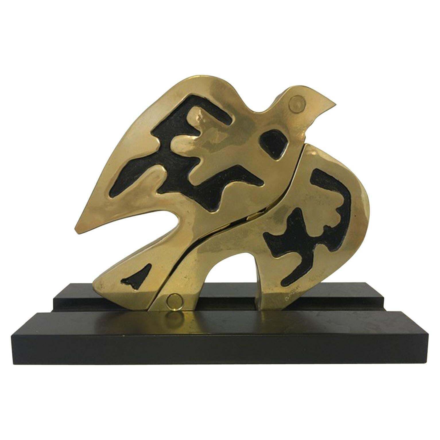 1980 Italy Post Modern Abstract Kinetic Bronze Sculpture The Dove Colomba