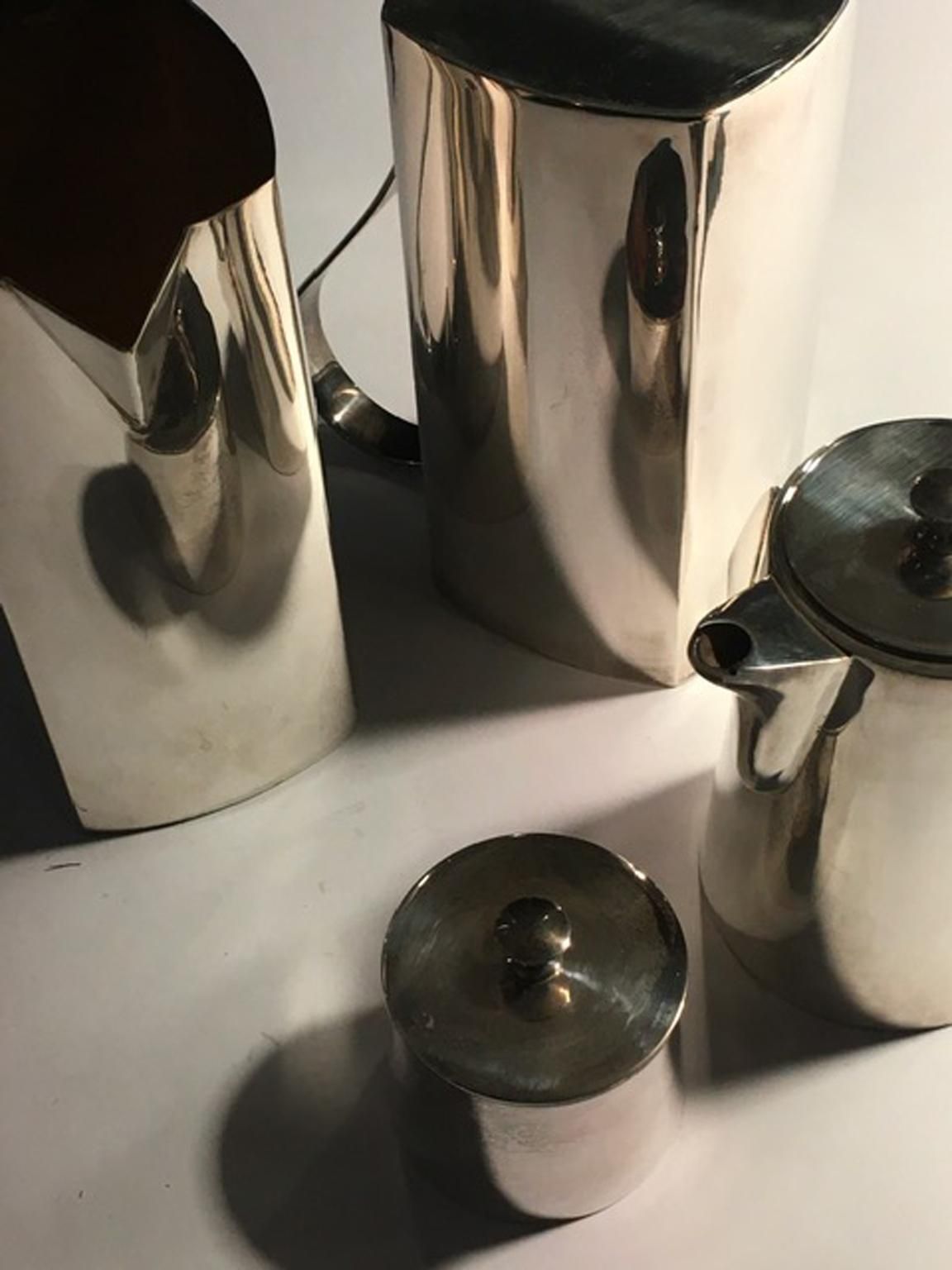 Set Of Four Pieces Pair Silver Plate Water Carafes Coffee Pot And Sugar Bowl photo 807.0