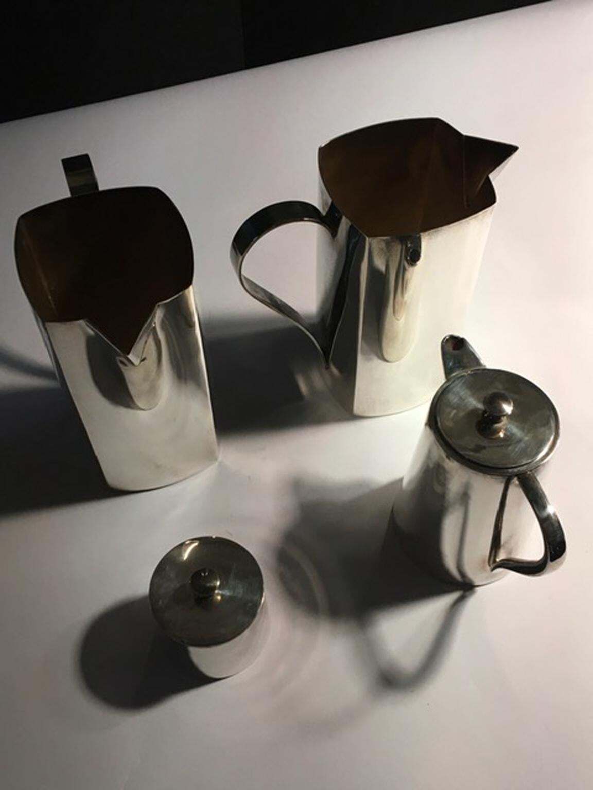 Set Of Four Pieces Pair Silver Plate Water Carafes Coffee Pot And Sugar Bowl photo buy