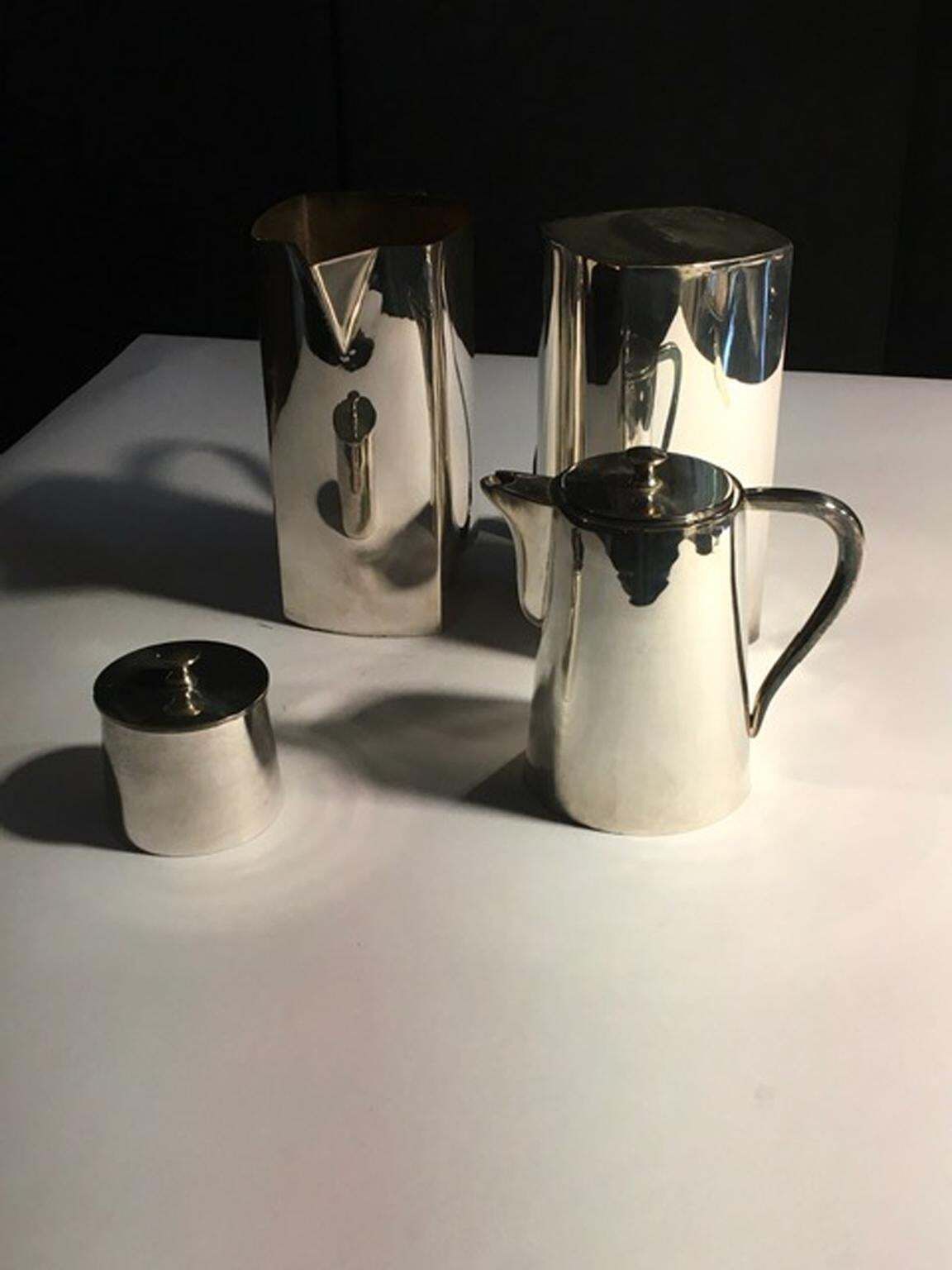 photo buy Set Of Four Pieces Pair Silver Plate Water Carafes Coffee Pot And Sugar Bowl