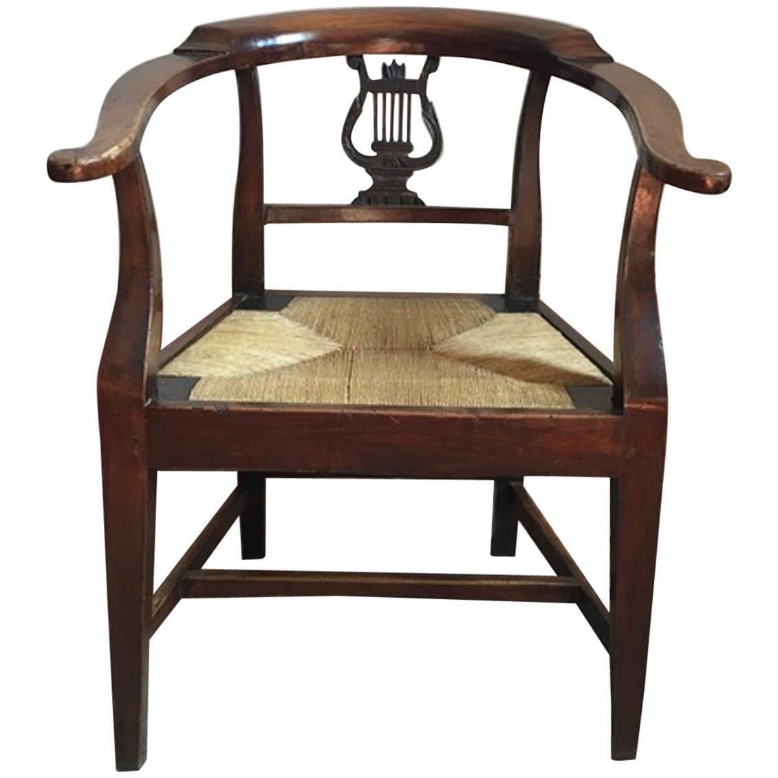 Italy 18th Century Walnut Dining Armchair With Cane Sitting