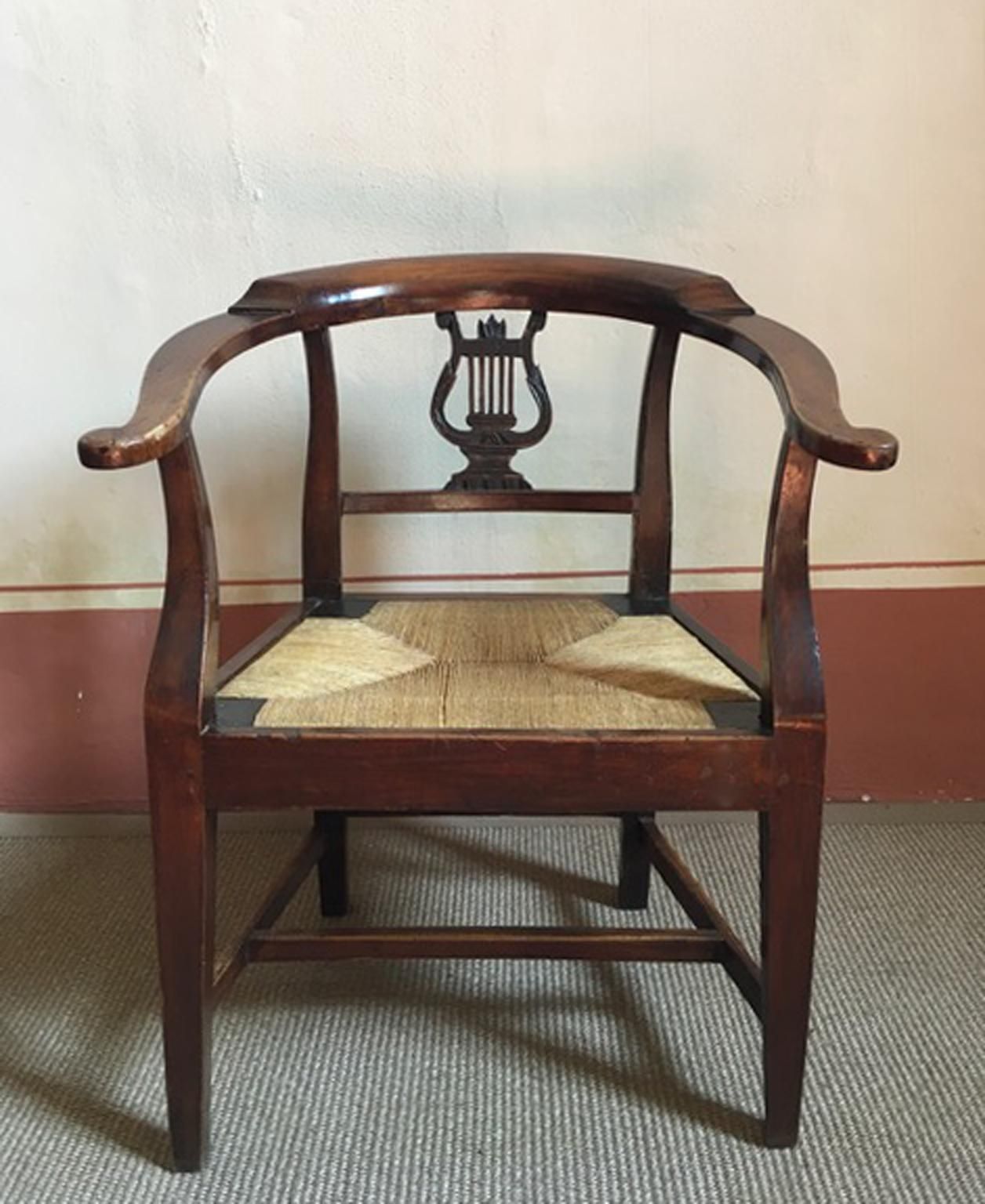 Italy 18th Century Walnut Dining Armchair With Cane Sitting photo for sale