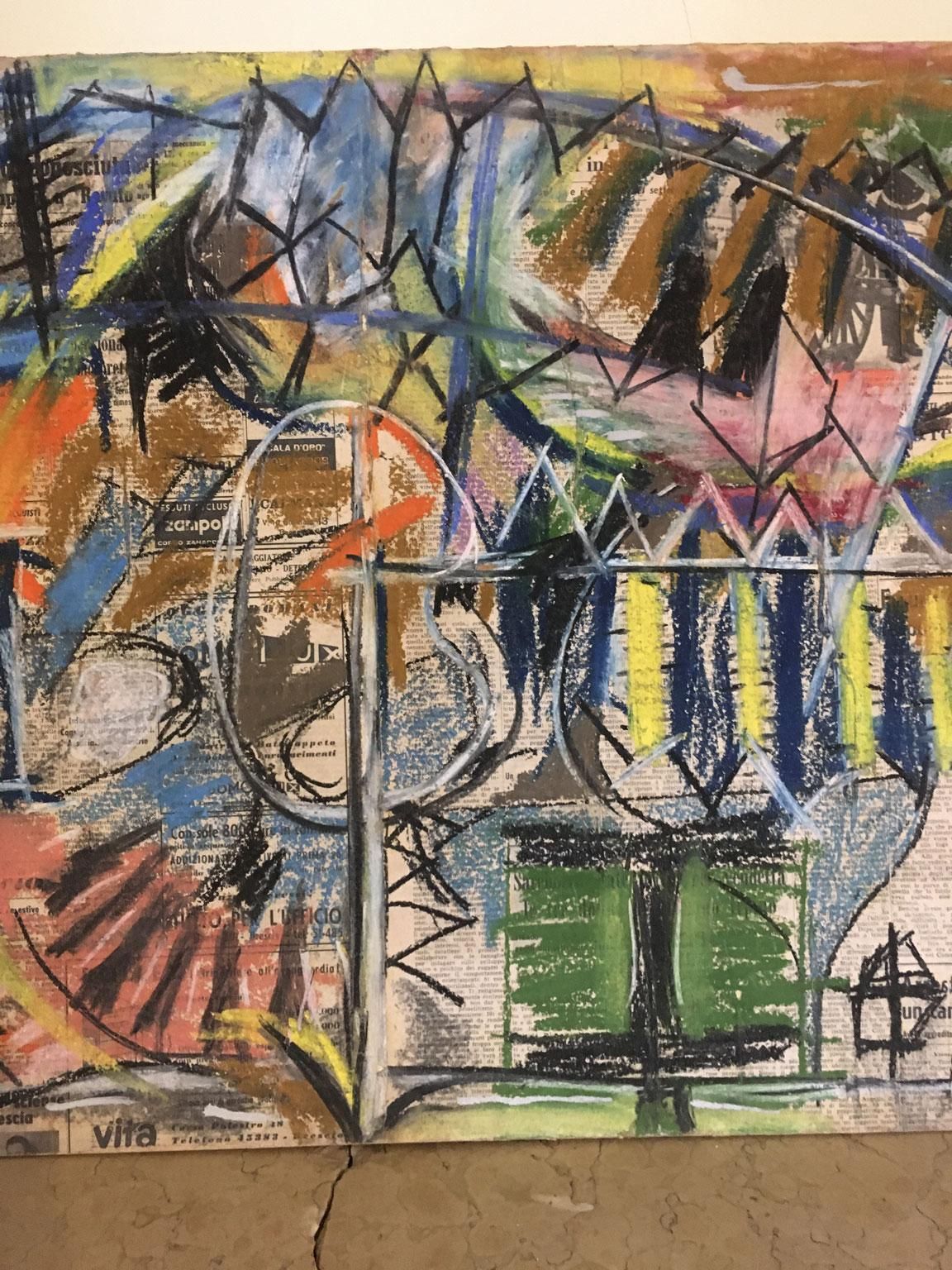 photo furniture 1962 Italy Abstract Painting And Paper Collage By Ermete Lancini