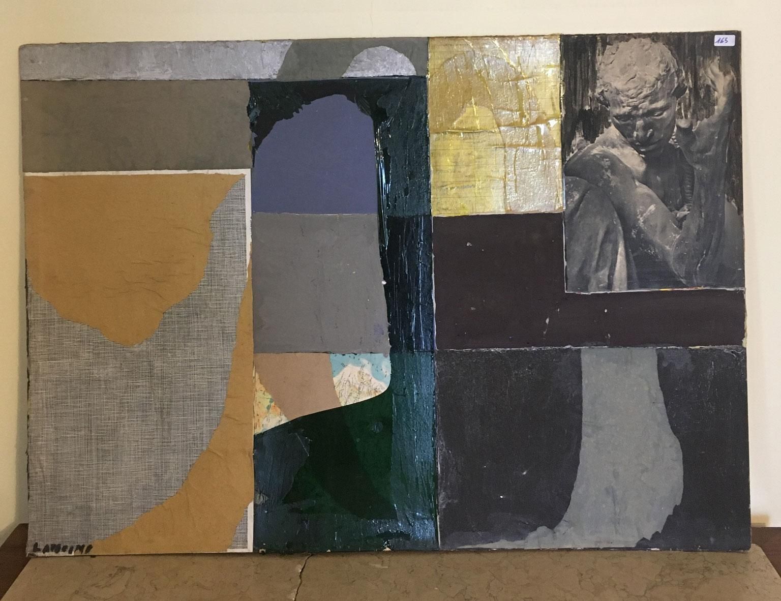 1960 Italy Abstract Painting And Paper Collage By Ermete Lancini photo for sale