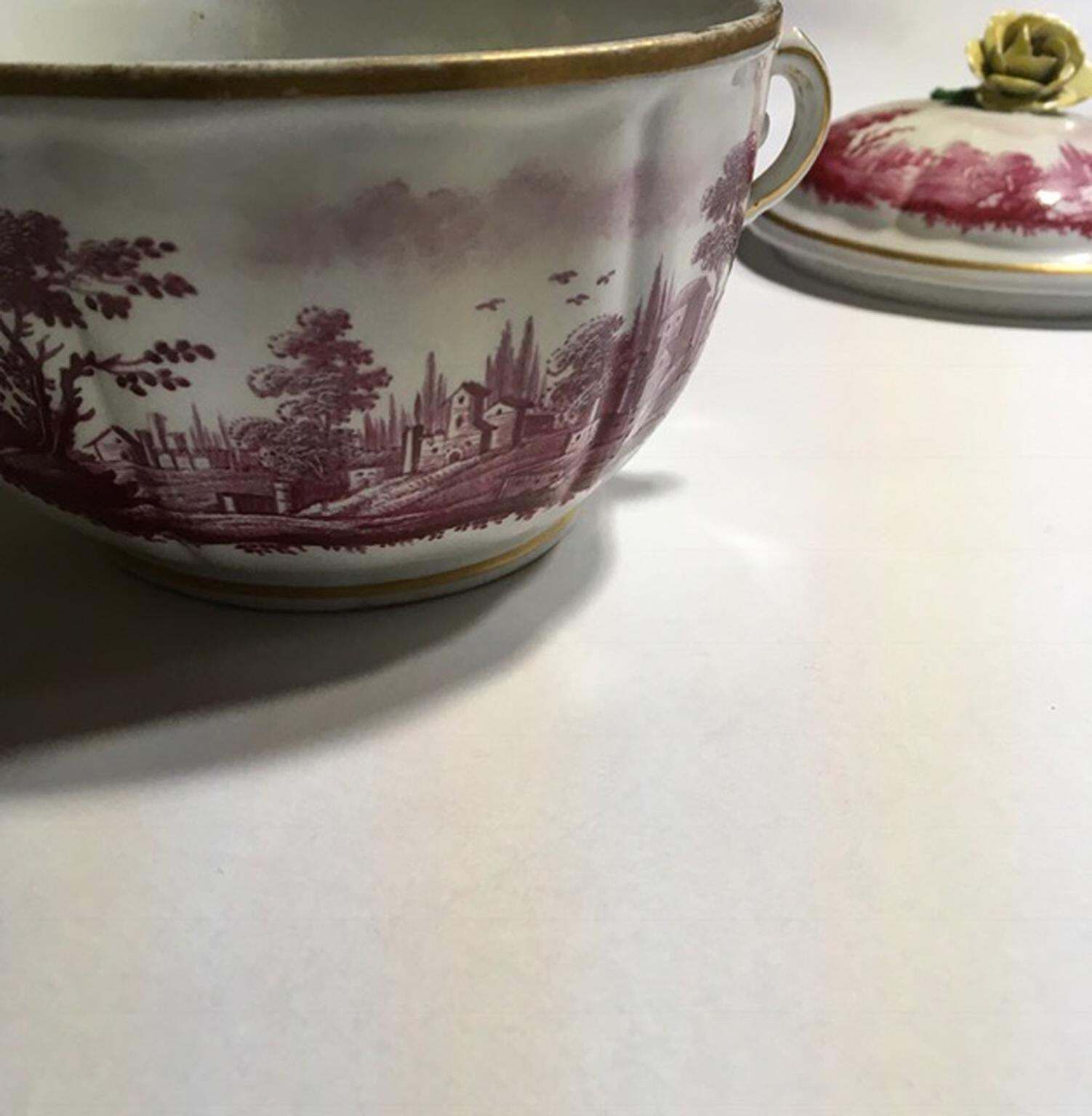 Italy Richard Ginori Mid 18th Century Pink Porcelain Covered Cup With Landscapes photo vintage
