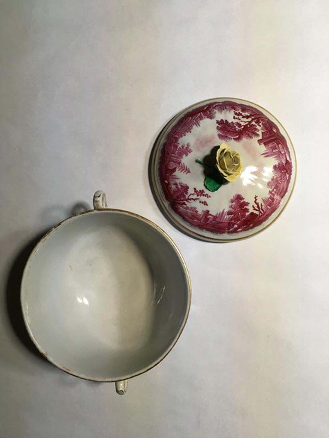photo for sale Italy Richard Ginori Mid 18th Century Pink Porcelain Covered Cup With Landscapes
