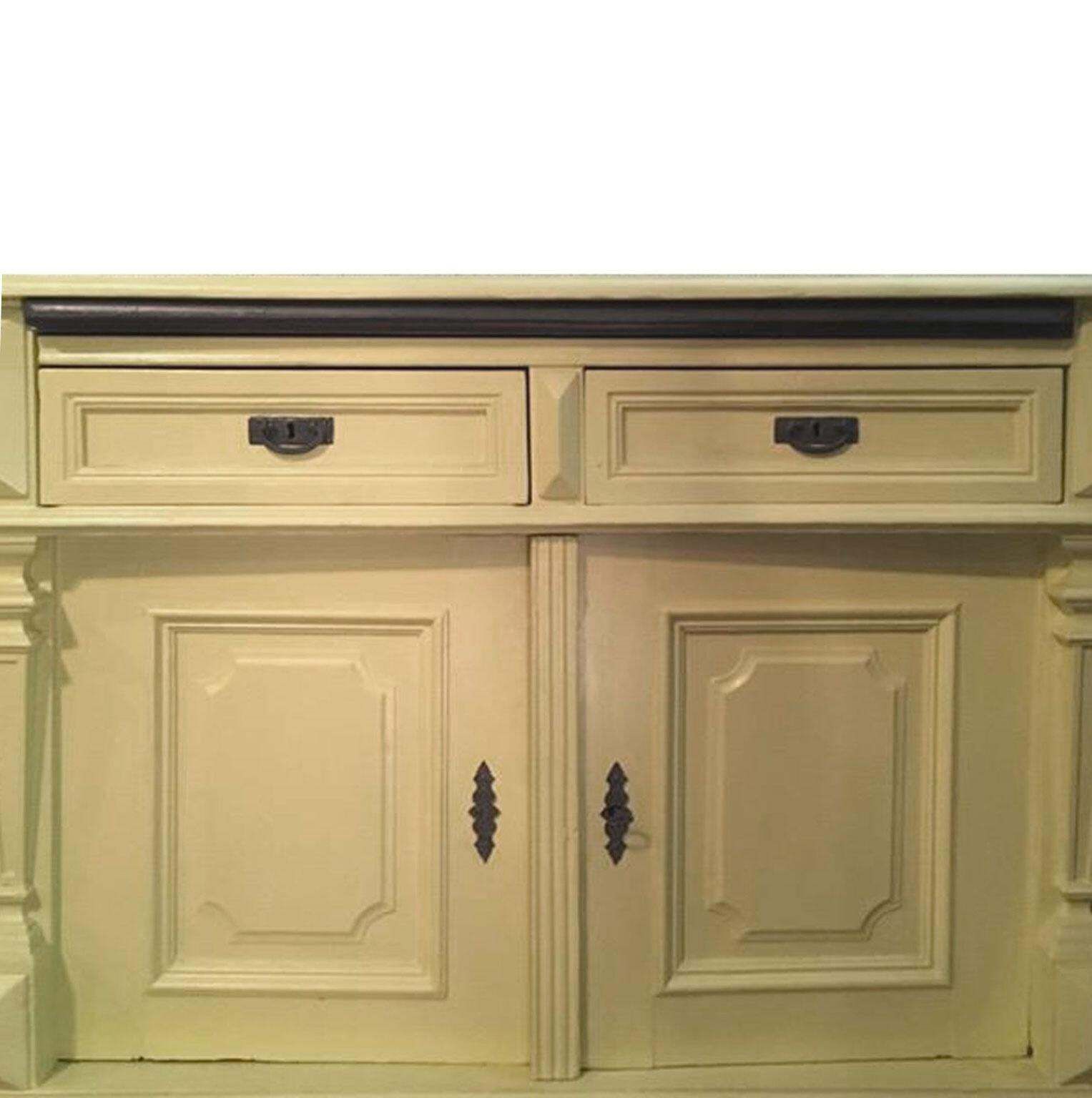 Italy Mid 19th Century Yellow Wood Buffet With Yellow Glass Shelves photo vinterior