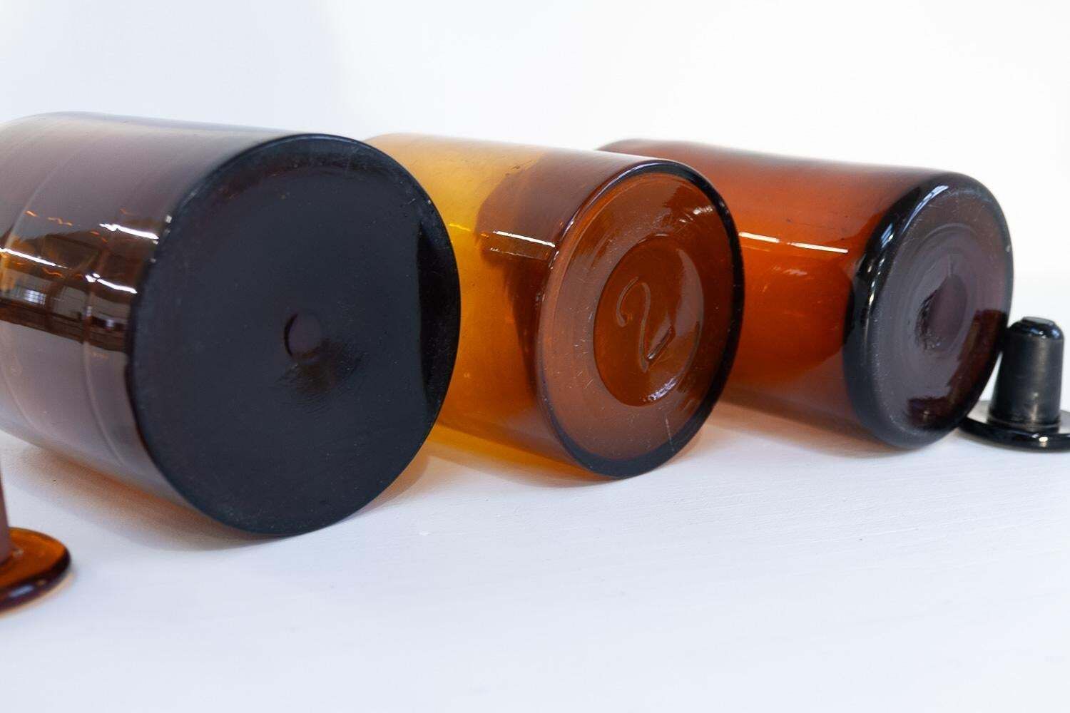 421.0 Large Antique Danish Pharmacy Glass Bottles, 1900s. Set Of 3. photo