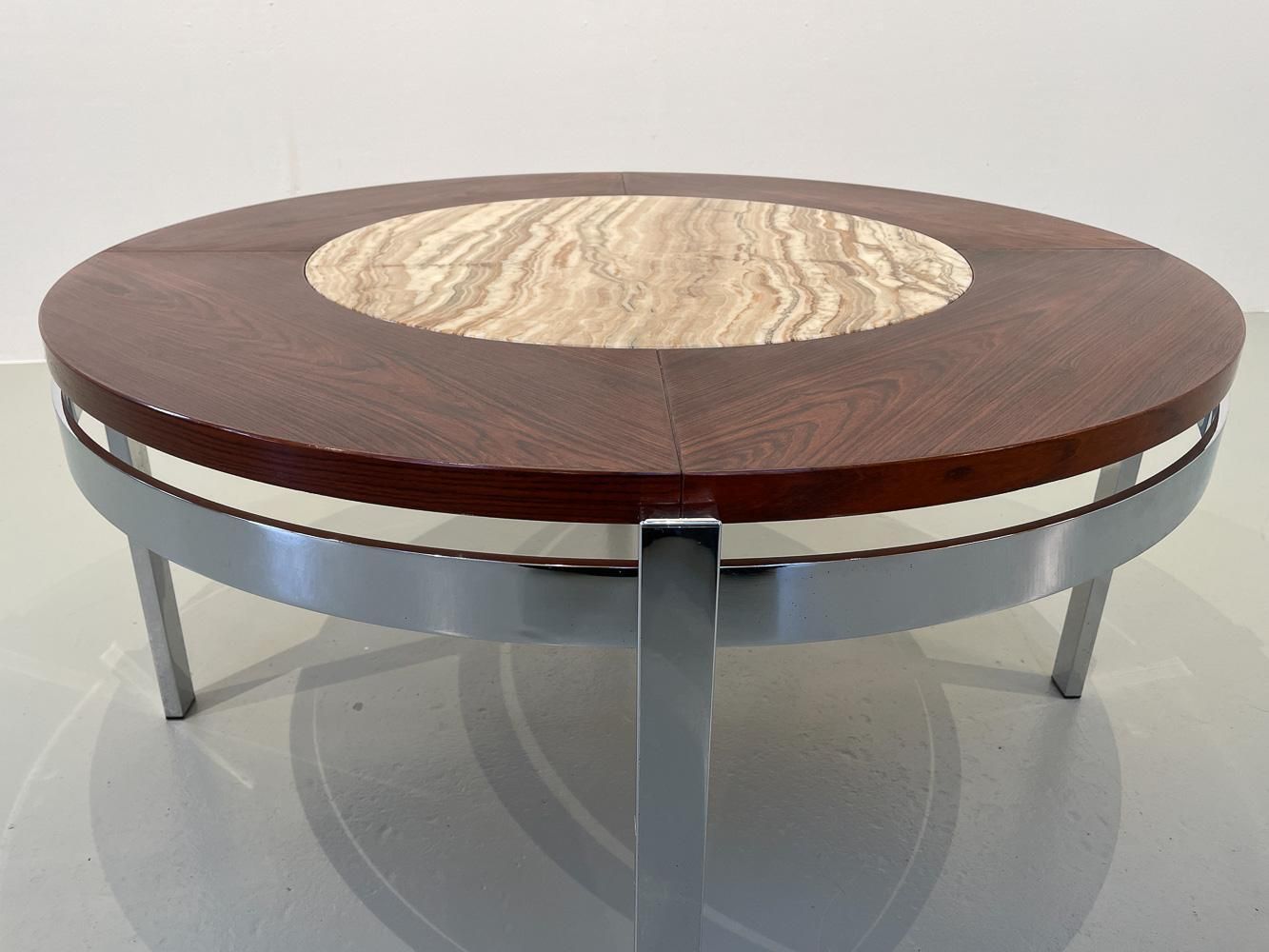photo vinterior Danish Modern Round Rosewood And Marble Coffee Table By Bendixen Design, 1970s.
