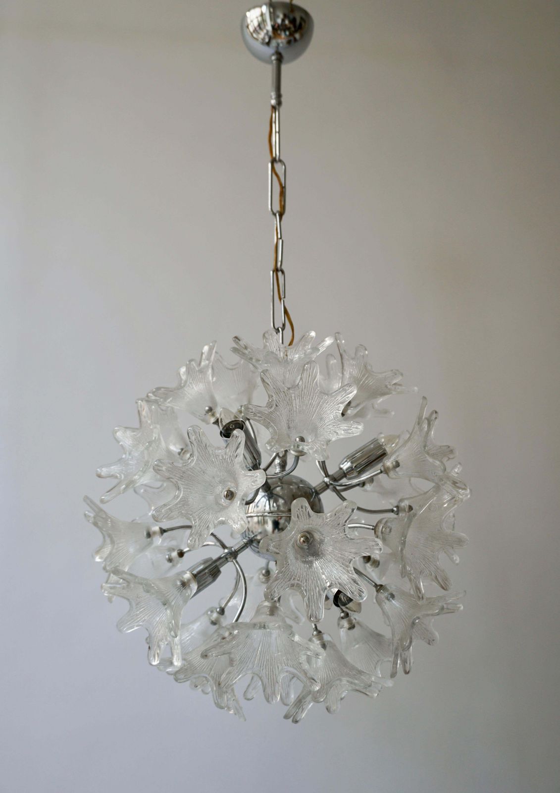 Two Murano Floral Sputnik Chandeliers With Textured Clear Petals photo furniture