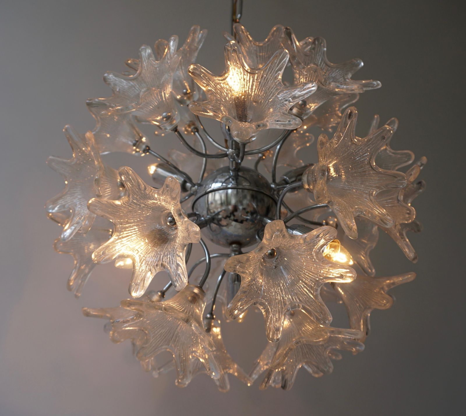 Two Murano Floral Sputnik Chandeliers With Textured Clear Petals photo 1615.0