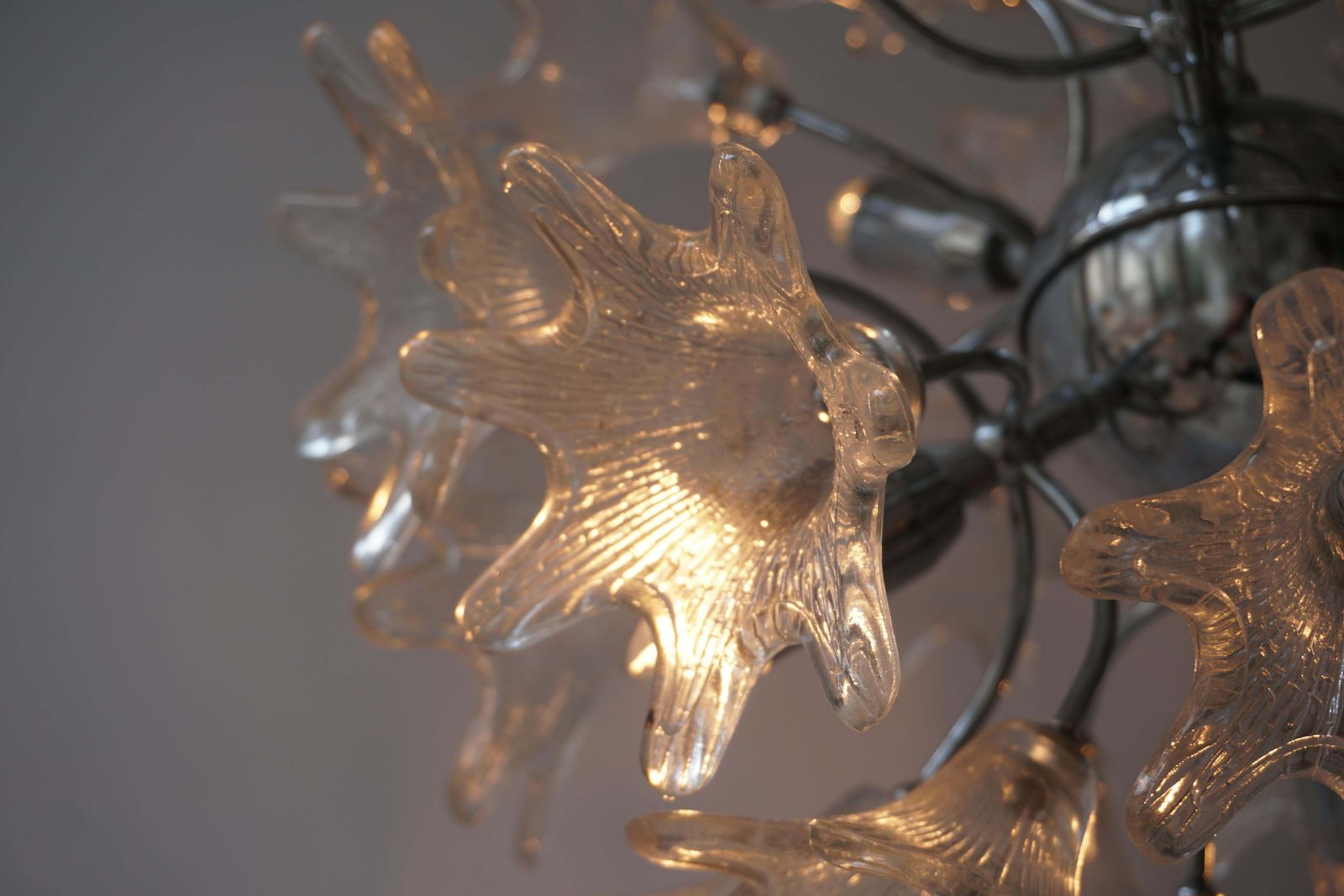 photo furniture Two Murano Floral Sputnik Chandeliers With Textured Clear Petals