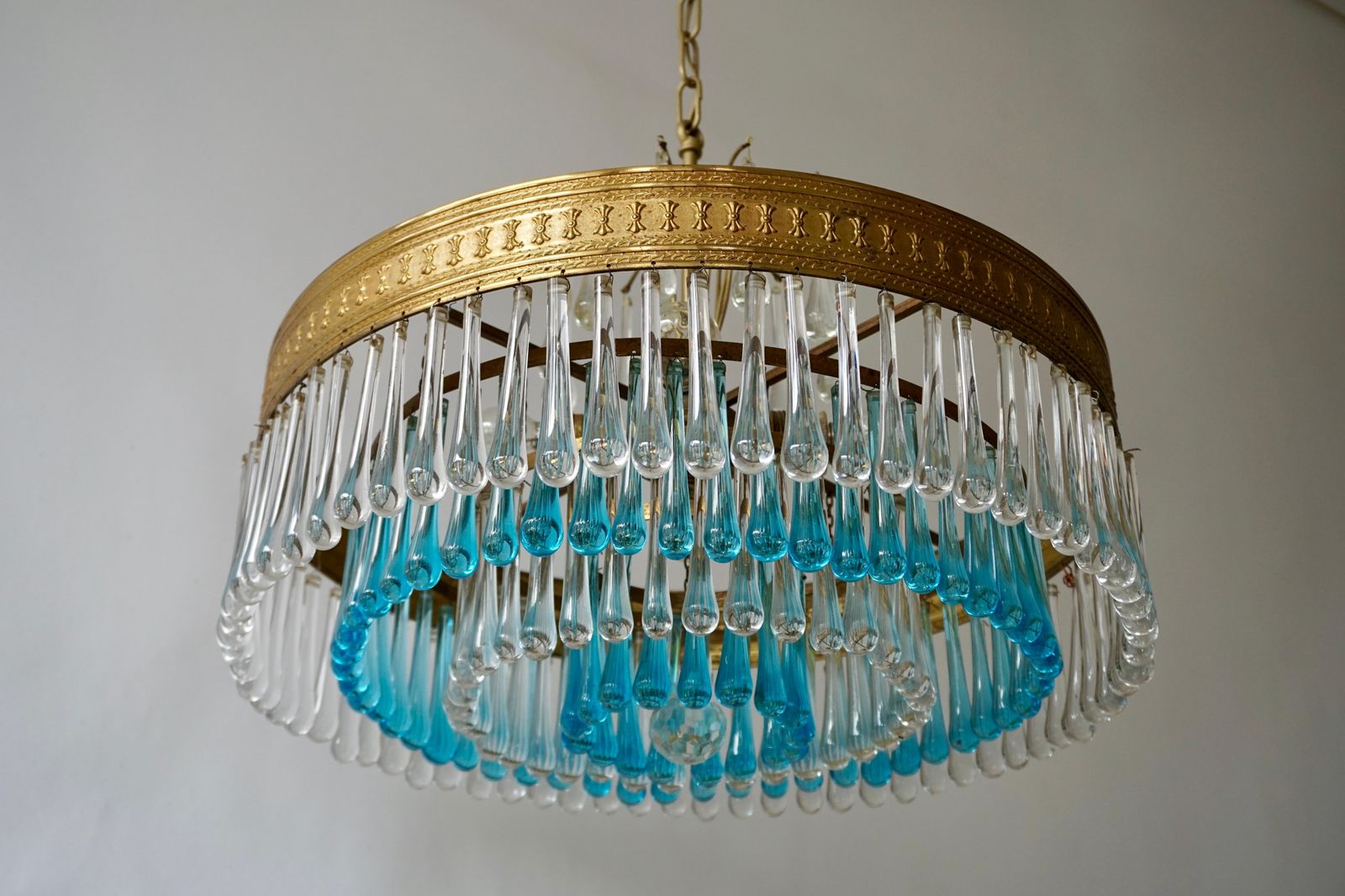Hollywood Teardrop And Crystal Ball Chandelier With Brass And Hand Blown Glass photo furniture