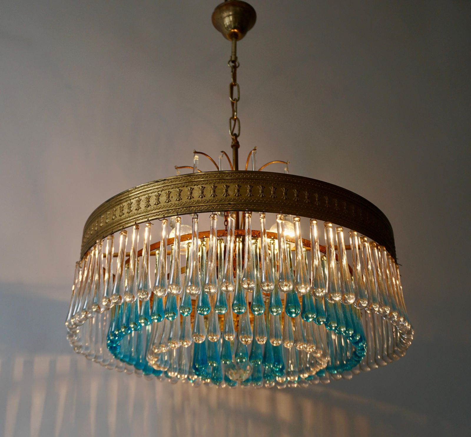 Lighting Hollywood Teardrop And Crystal Ball Chandelier With Brass And Hand Blown Glass photo
