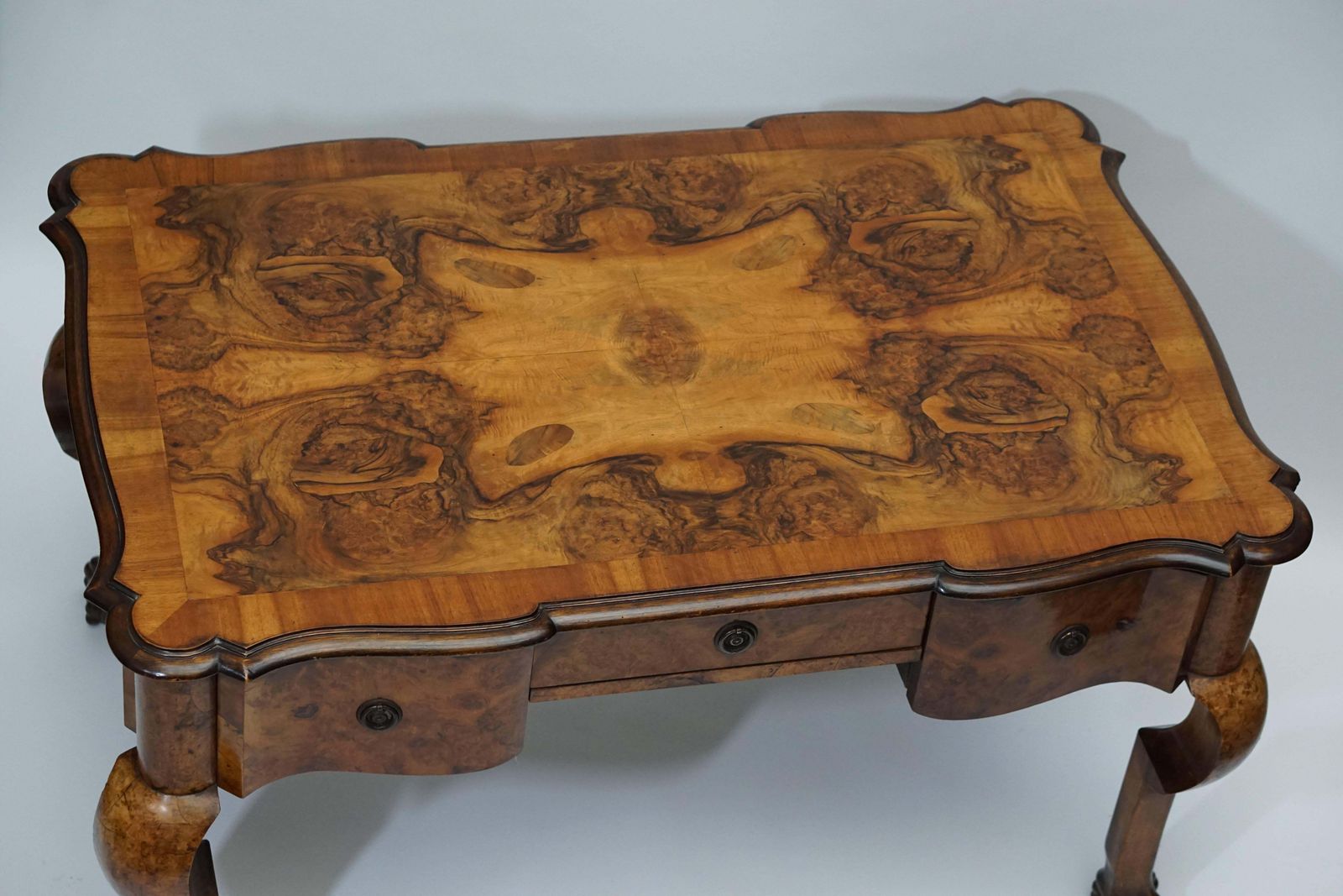 19th Century Burl Walnut Partner's Desk With Armchair photo for sale