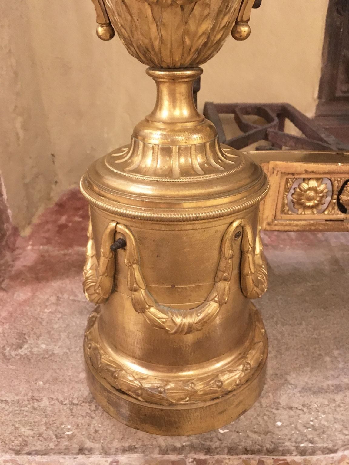 France Mid 18th Century Pair Gilded Bronze And Iron Neclassical Andirons photo buy