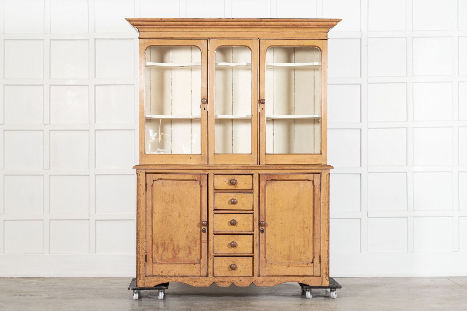 Large 19thc Painted English Pine Glazed Dresser photo furniture