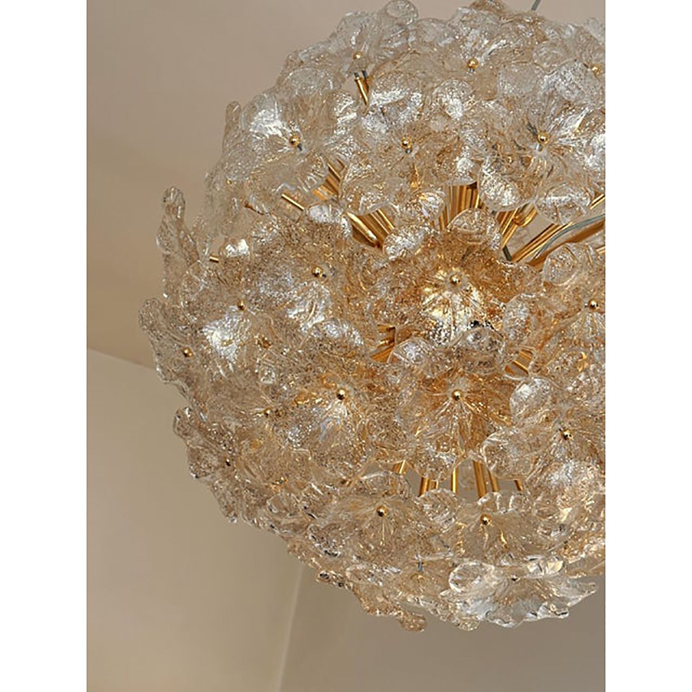Transparent And Gold Lotus Murano Style Glass Sputnik Chandelier photo vintage