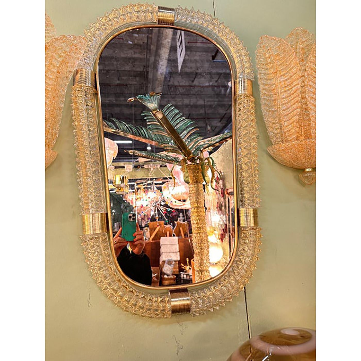 "Rostrato" Murano Style Glass Wall Mirror In Barovier Style photo Home Decor