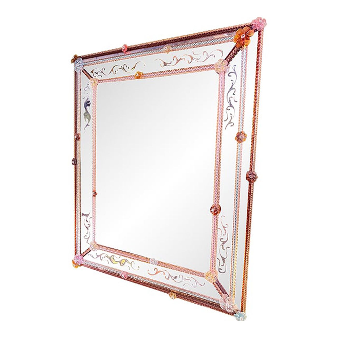 Italian Men And Women Murano Style Glass Floreal Hand Carving Mirror