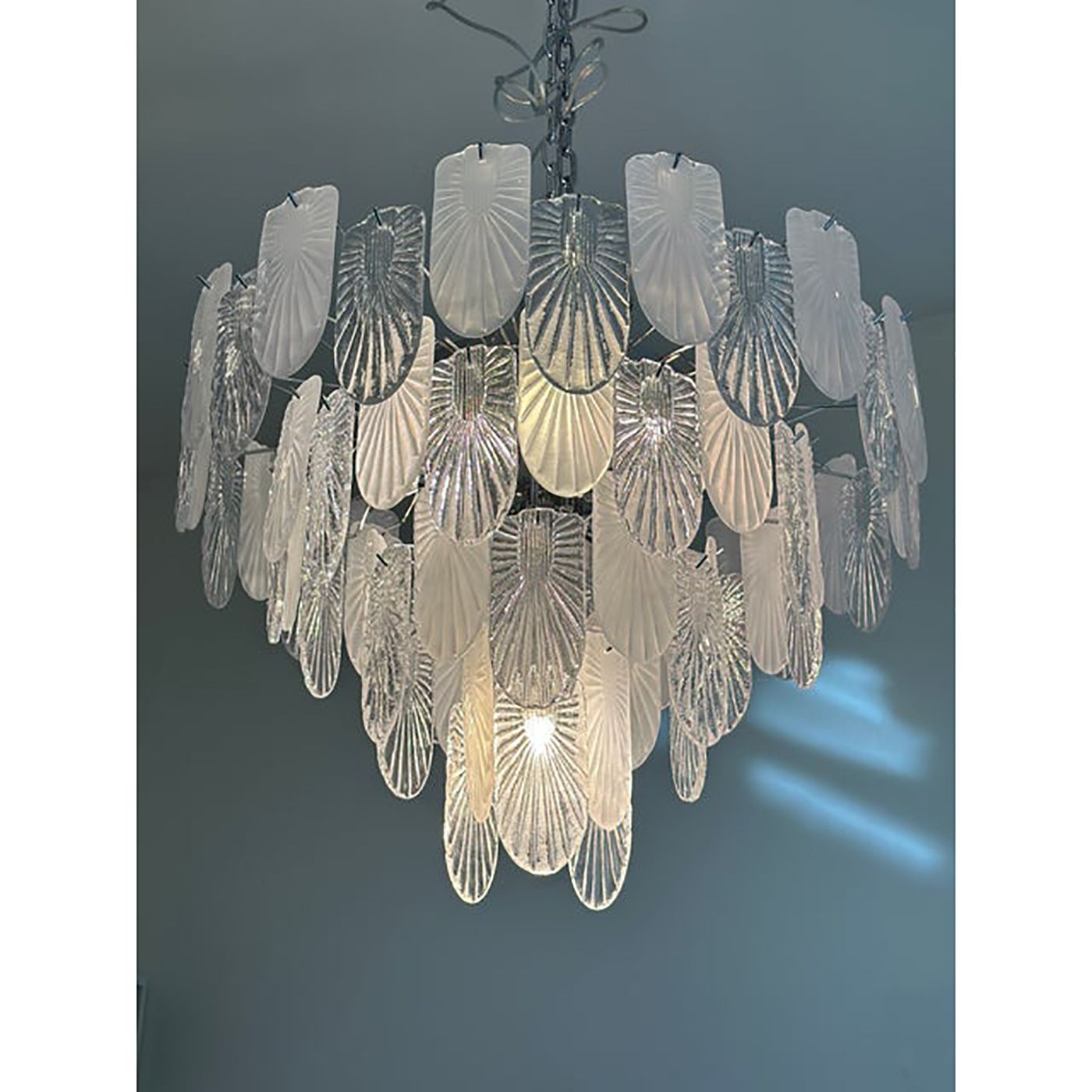 Italian Murano Style Glass Chandelier Clear And Frosted Art Deco photo 11500.0