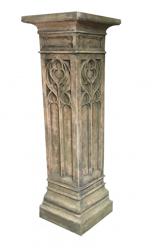 English Gothic Pedestal Column Garden Stone Table