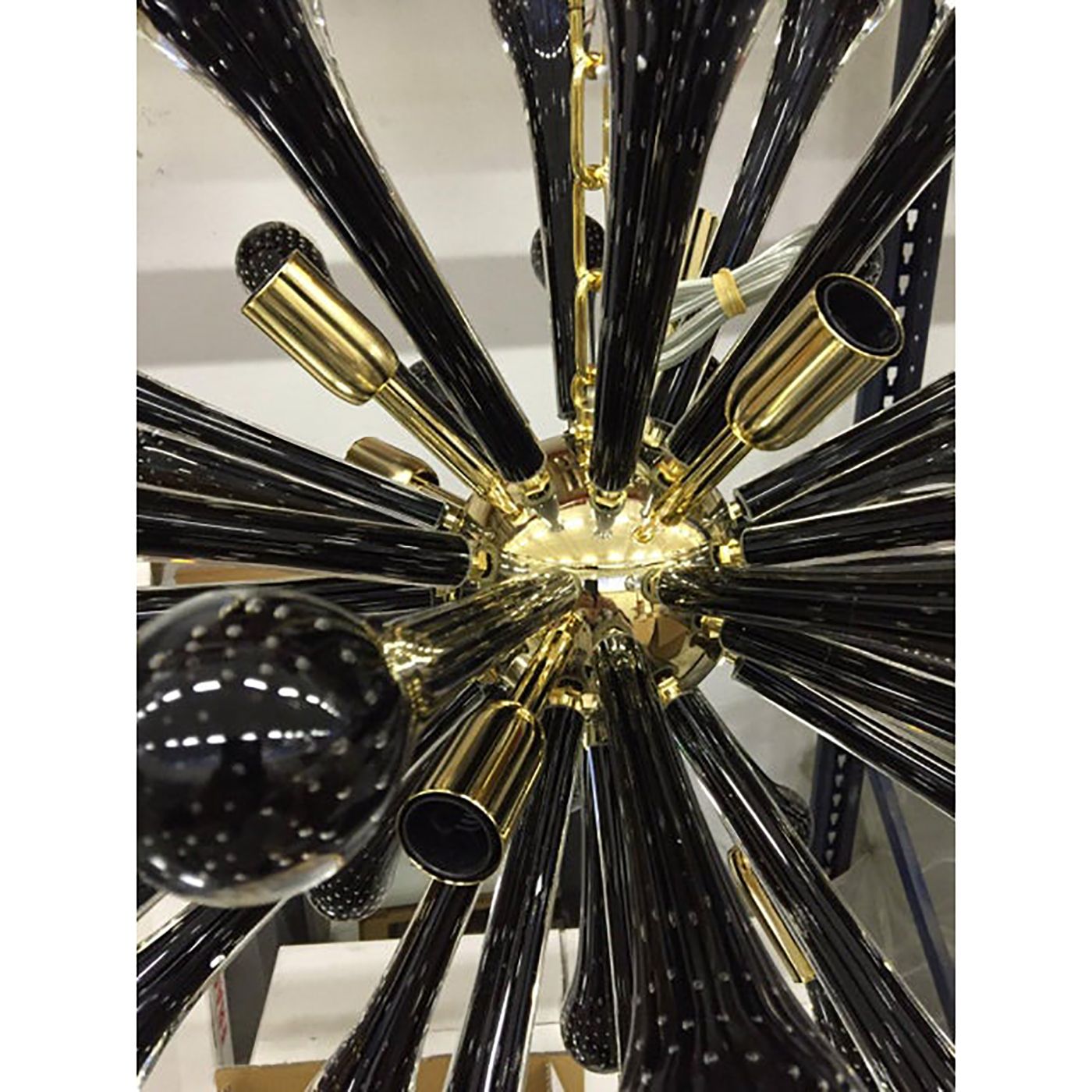 Italian Murano Style Glass Sputnik Gold With Black Drops Chandelier photo vintage