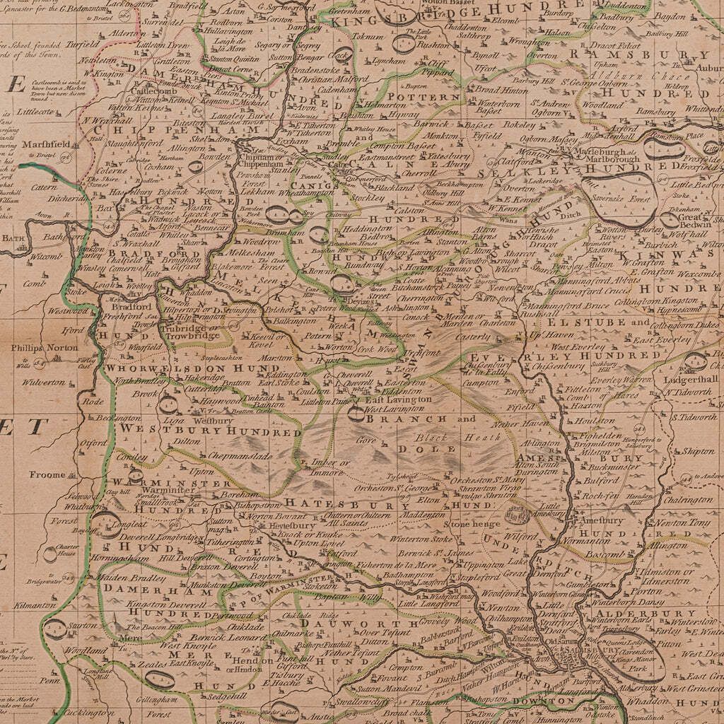 Large Antique Wiltshire Map, County Cartography, Framed, English, 18th Century photo Art