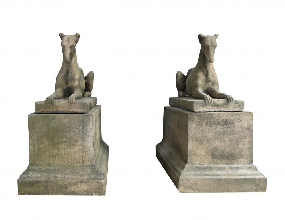 Pair Stone Garden Dogs Austin And Seeley Greyhound Whippet