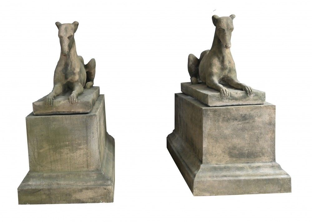 Pair Stone Garden Dogs Austin And Seeley Greyhound Whippet photo furniture