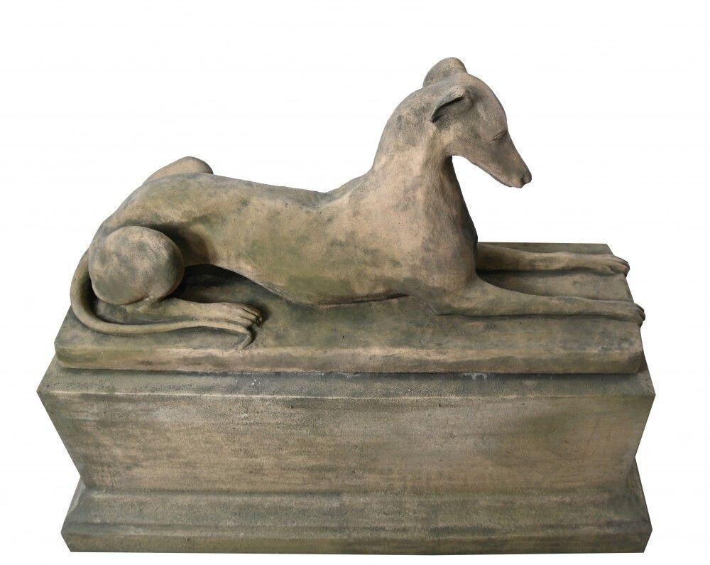 photo vinterior Pair Stone Garden Dogs Austin And Seeley Greyhound Whippet
