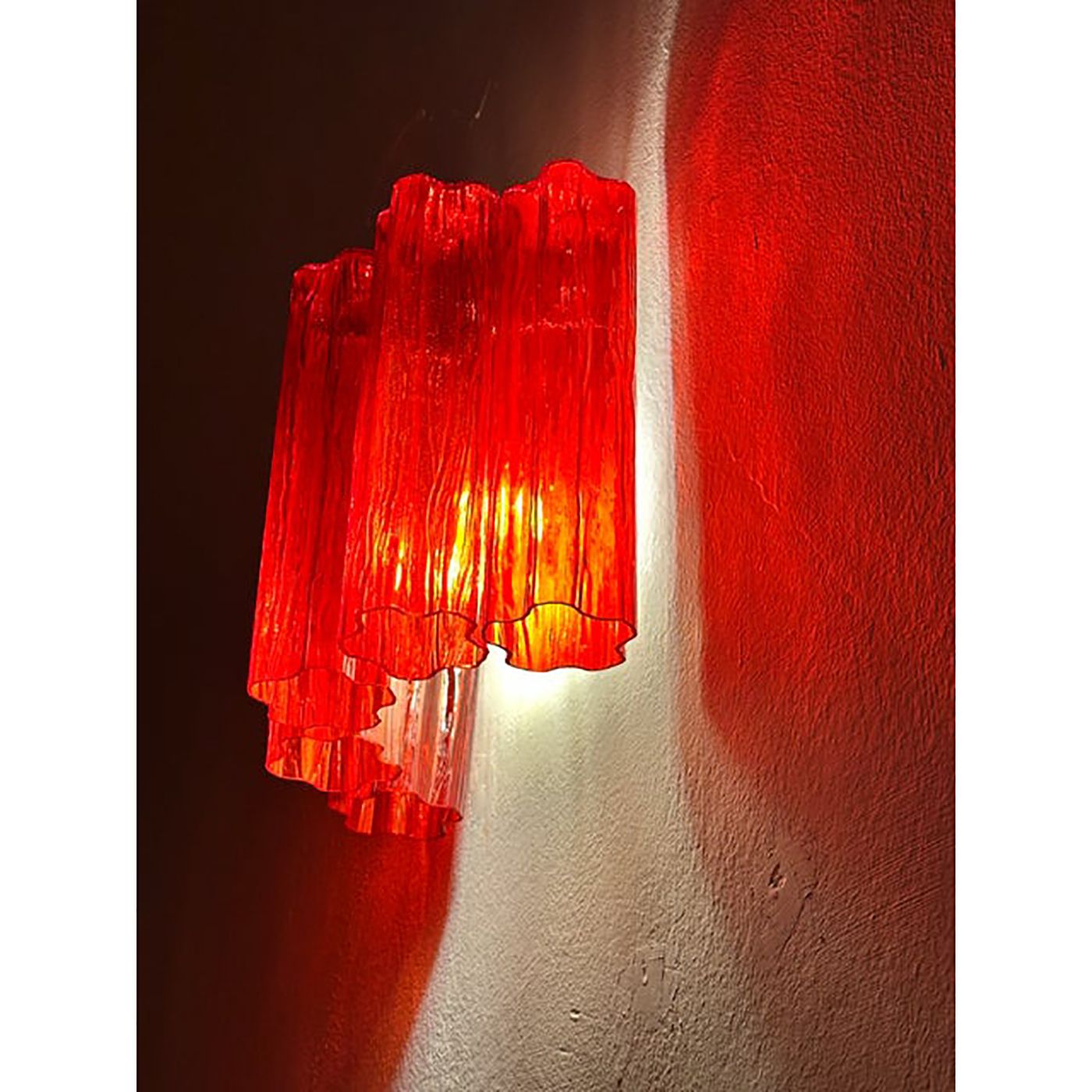 Set Of Two Contemporary Red "Tronchi" Murano Style Glass Wall Sconces In Venini Style photo furniture