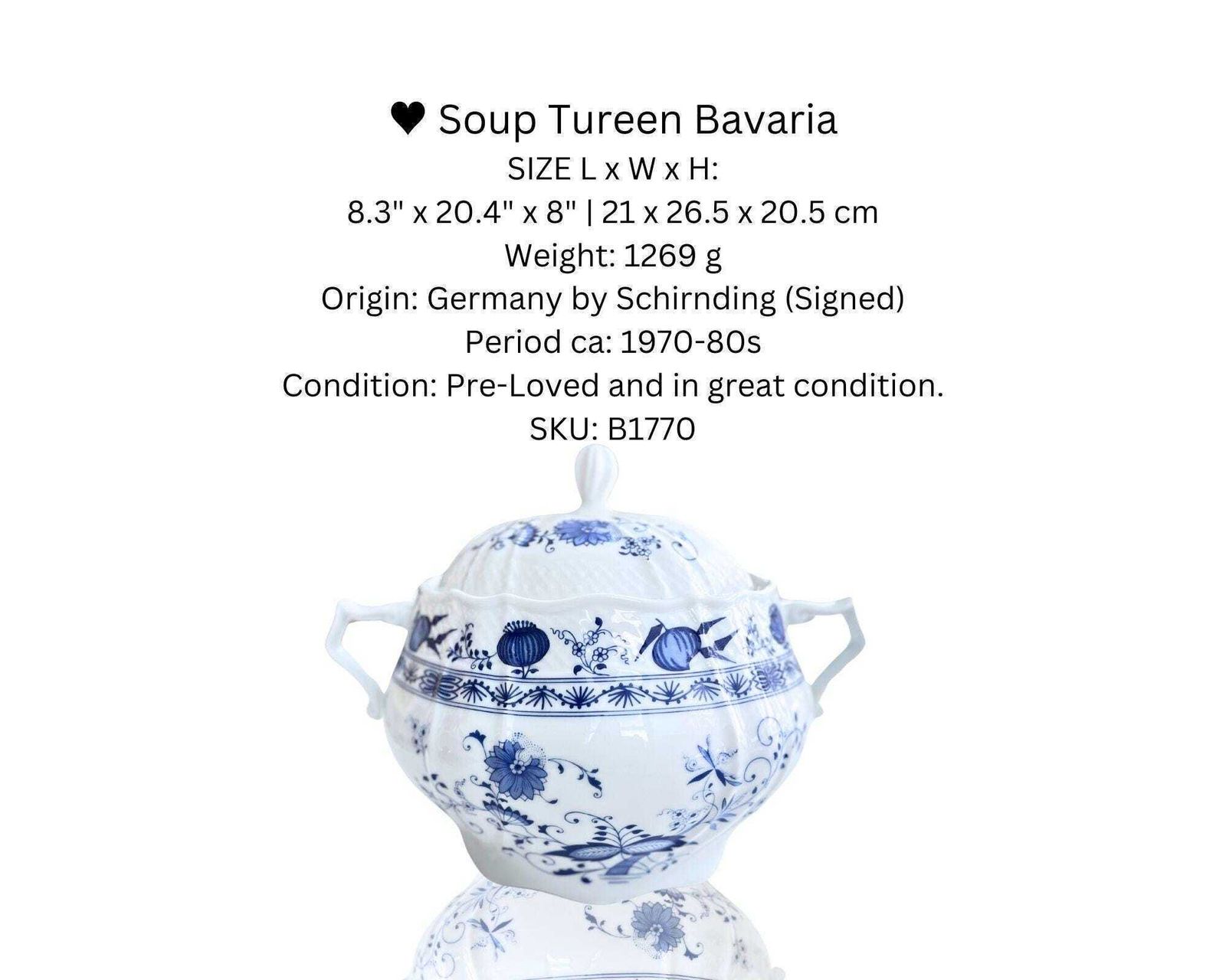 photo for sale Blauw Witte Terrine | 1 Stuk | Soepterrine | Gesigneerd Bavaria