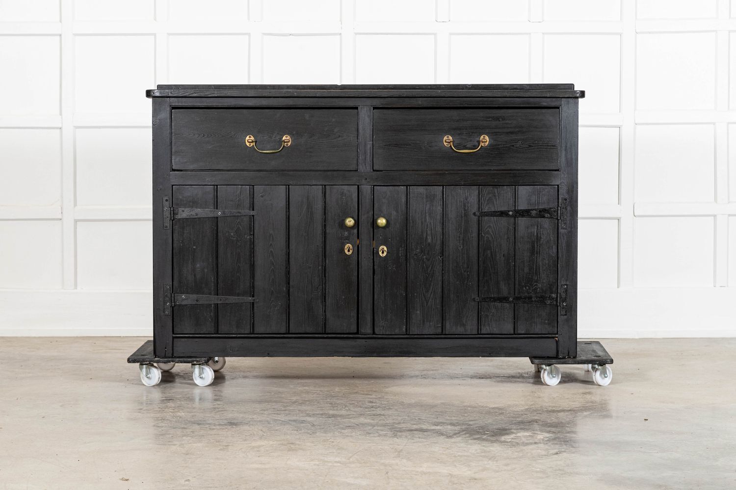 19thc English Ebonised Country Pine Dresser Base photo furniture