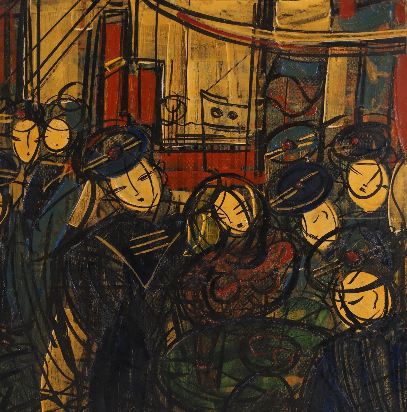 Michel Marie Poulain National Day : Sailors Having Fun   Tall Original Oil Painting, Signed photo 765.0