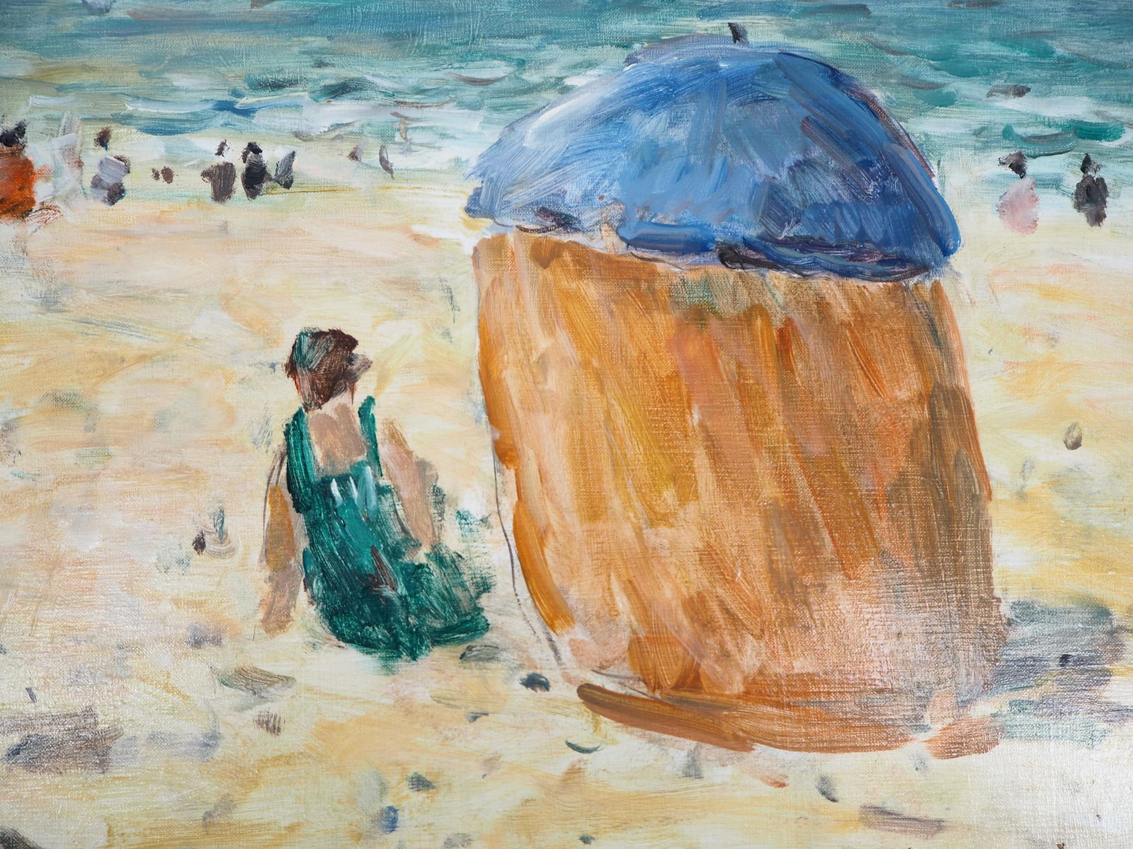 Jean Jacques Rene Normandy : The Colorful Tents On Houlgate Beach   Oil On Canvas, Hansigned photo buy