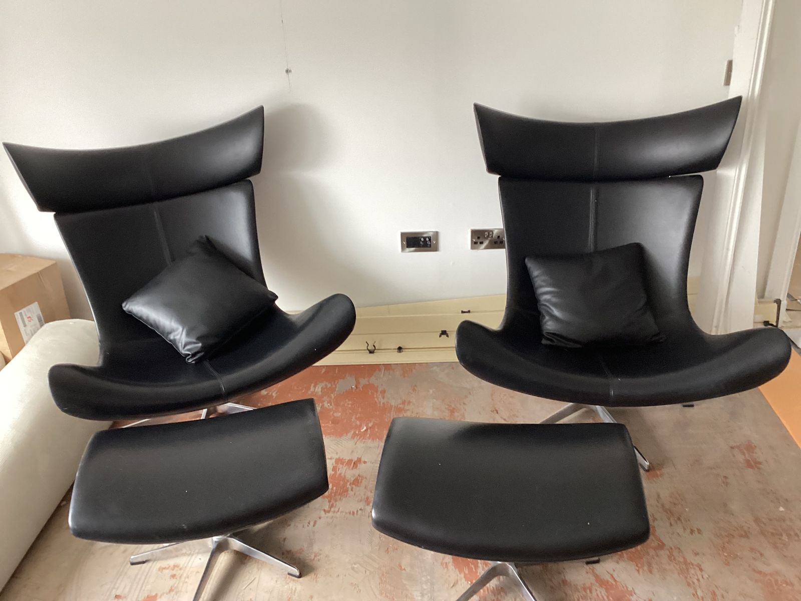 Replica Imola Chair Black Leather Including Footstool (Paired Chairs And Footstools)