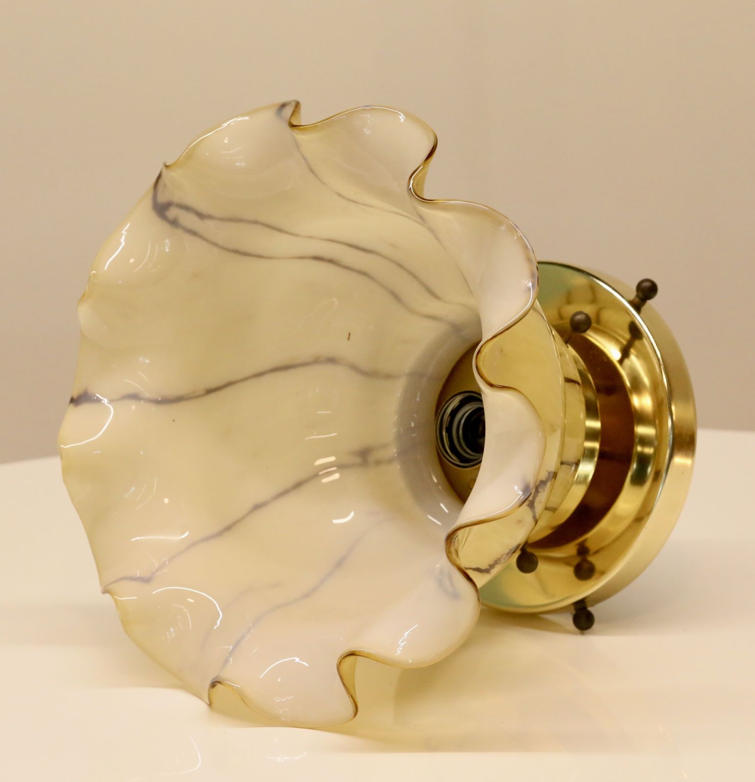 Fine Pair Vintage Peill & Putzler Ruffled Glass Ceiling/Wall Lights, 1970s photo vinterior