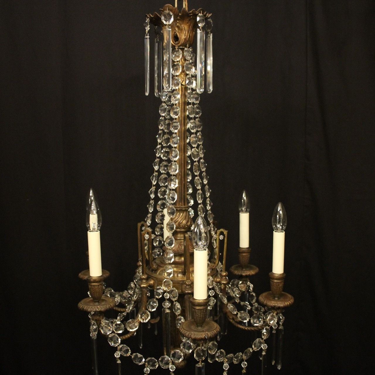 French Gilded Bronze 6 Light Antique Chandelier photo Lighting