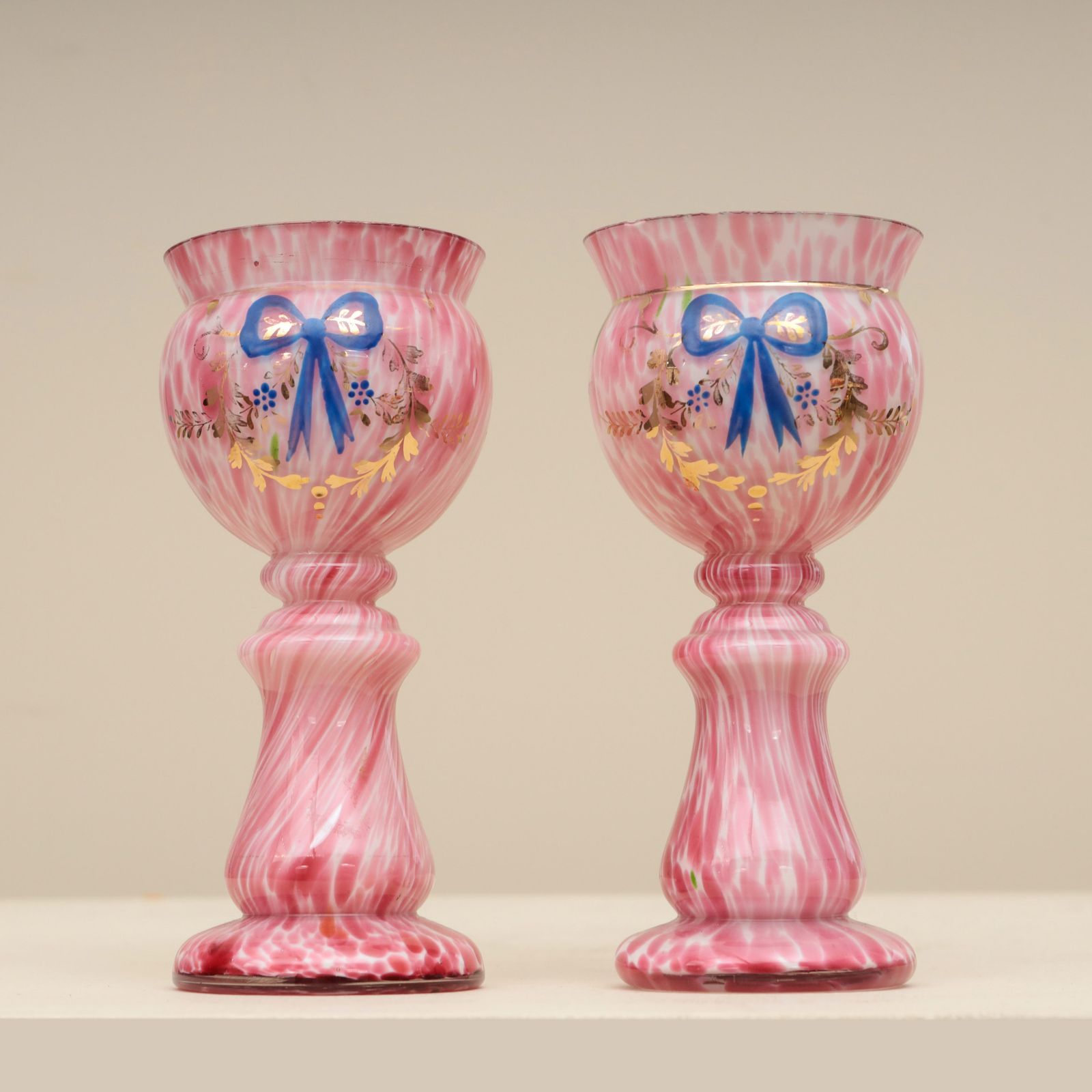 A Pair Of 2oth Century Splatter Glass Vases