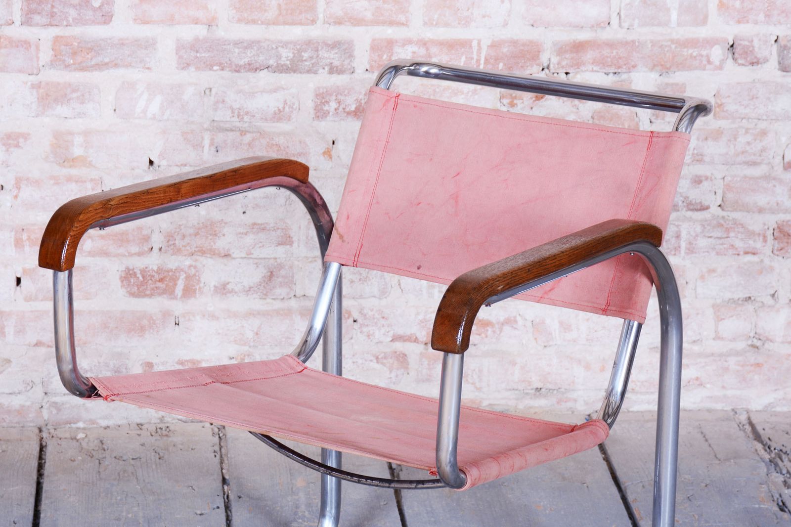 photo for sale Original Bauhaus Chair, By J. Halabala, Up Zavody, Beech, Chrome, Czech, 1930s