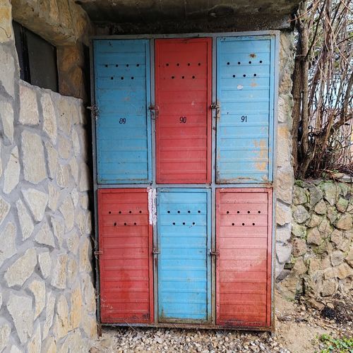 Rare 1940s Metal Factory Lockers – Handmade Industrial Storage, 6 Door, Storage