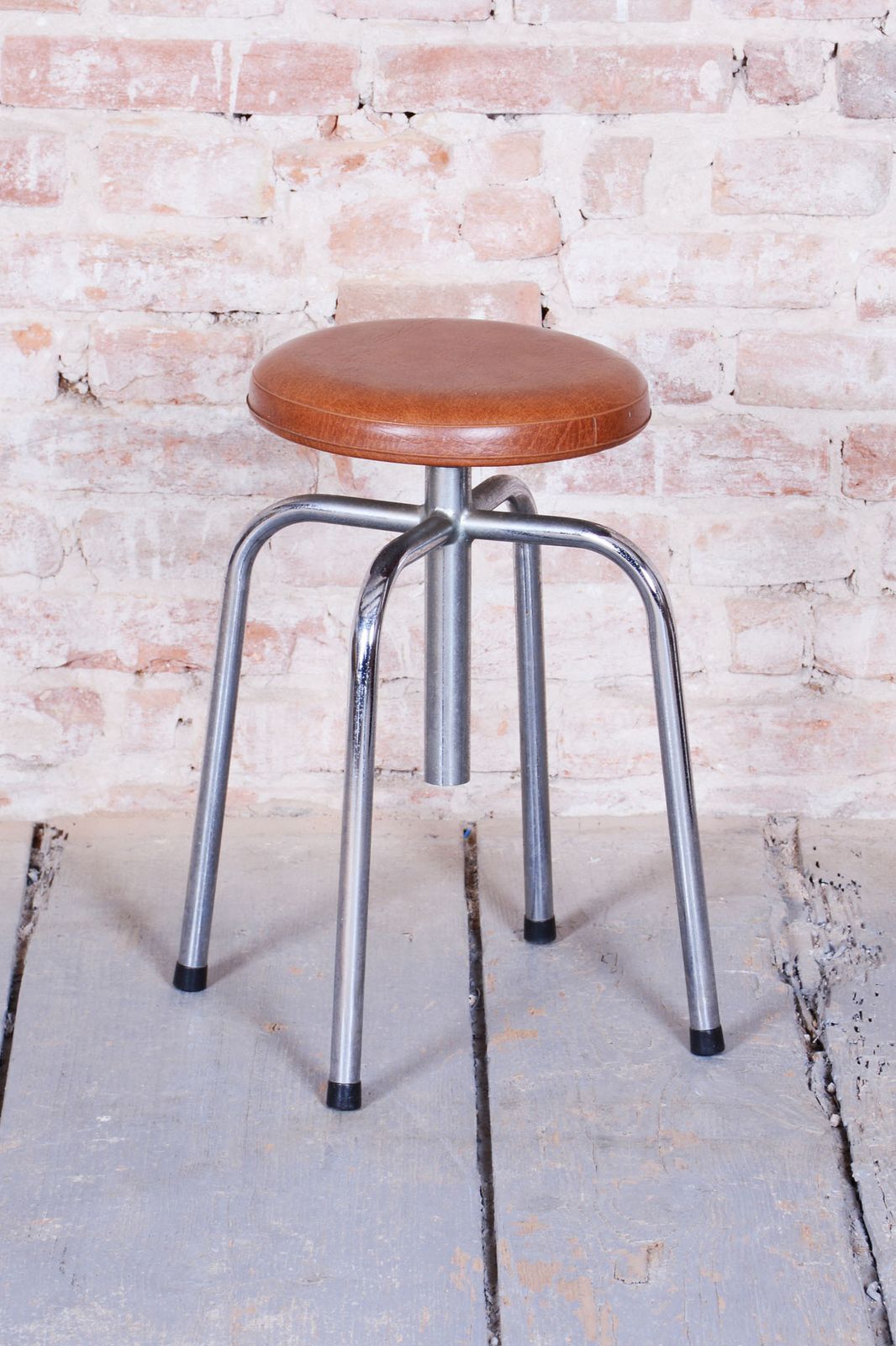 Original Bauhaus Swivel Chair, Chrome Plated Steel, Leatherette, Czech, 1950s photo vintage